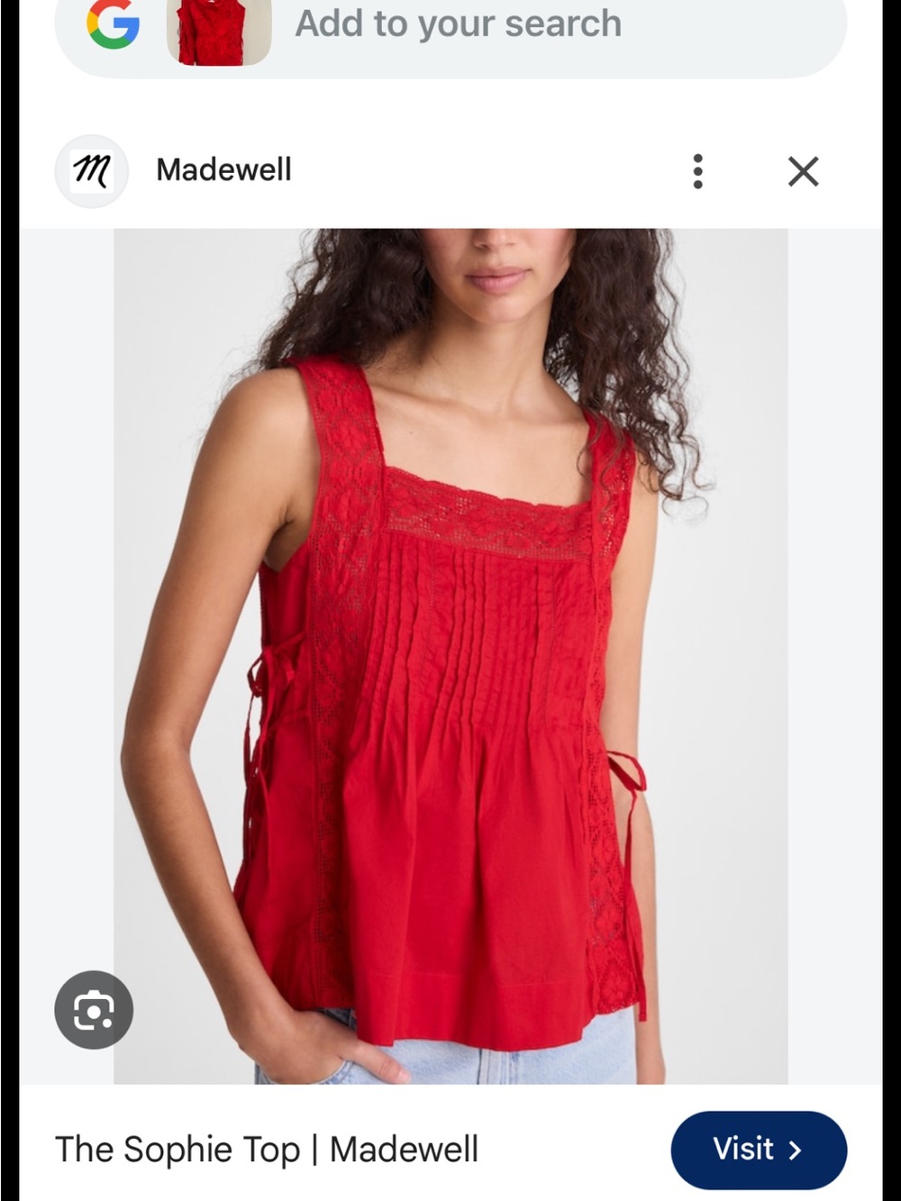 Madewell Red Lace-Trim Square Neck Camisole